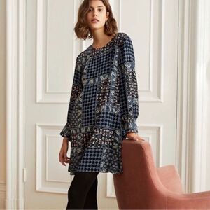 LOFT- Women’s Dress Bohemian-Chic Patchwork w/Keyhole Back Blue, Plus Size 14